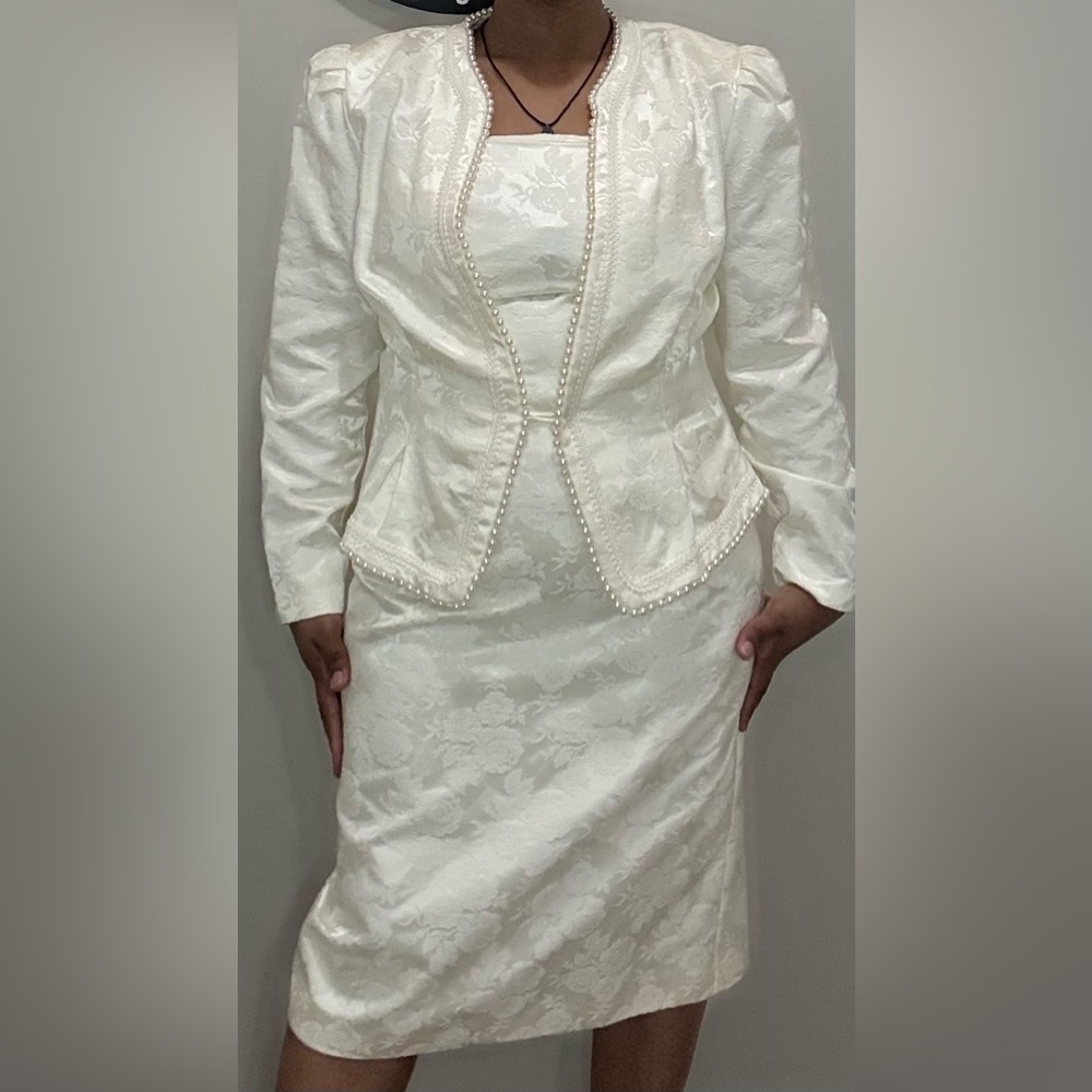 New York Fashions Cream Delicate Floral Dress Suit by Nu-Mode